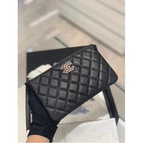 POCHETTE CHANEL PICCOLA Pelle di vitello granulata Metallo tonalità oro AP2968 NERO
