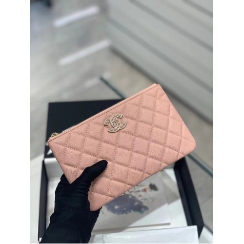 POCHETTE CHANEL PICCOLA Pelle di vitello granulata Metallo effetto dorato AP2968 Rosa