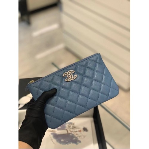 POCHETTE CHANEL PICCOLA Pelle di vitello granulata Metallo effetto dorato AP2968 blu