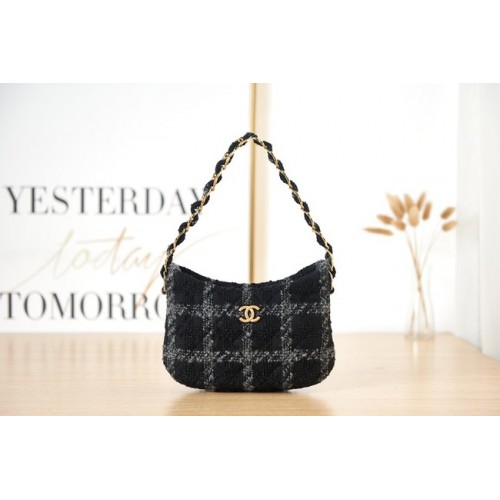 CHANEL SMALL Tweed metallo dorato AS3562 BLACK&BLUE