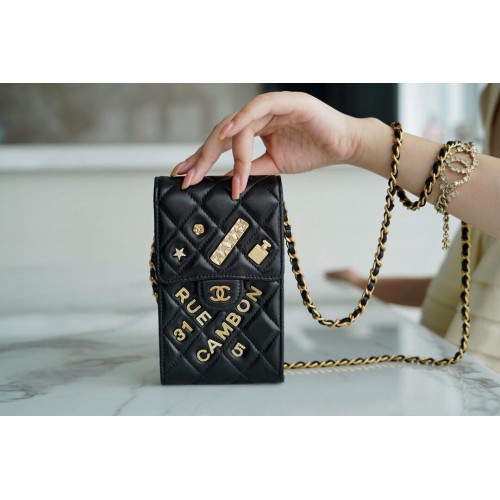 CHANEL micro mini borsa a tracolla sulla catena AP2288 nera