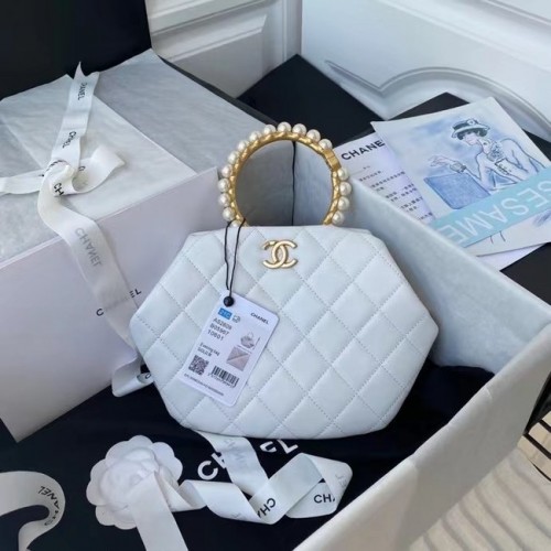 Borsa CHANEL in pelle con manico superiore AS2609 bianca