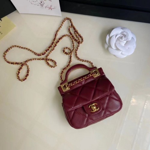 Portafoglio CHANEL Micro Mini con manico superiore e catena AP2206 Rosso
