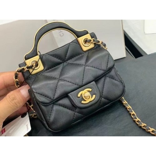 Portafoglio CHANEL micro mini con manico superiore sulla catena AP2271 nero