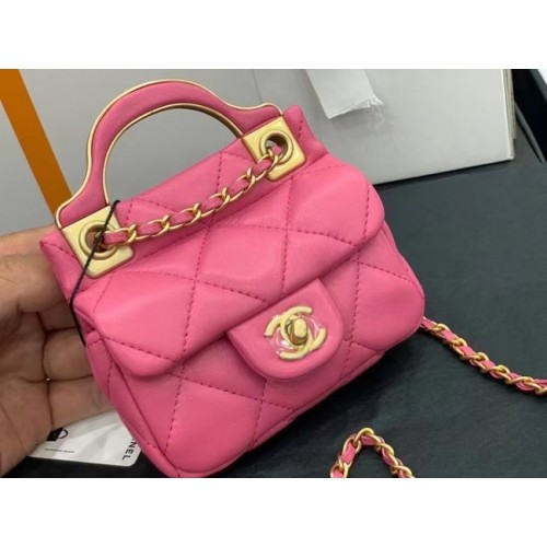 Portafoglio CHANEL micro mini con manico superiore sulla catena AP2271 rosa