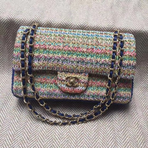 CHANEL Pelle di vitello intrecciata tweed Metallo tonalità oro 1112 Multicolore e blu