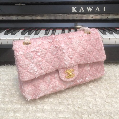 CHANEL Pelle di vitello intrecciata tweed Metallo tonalità oro 1112 rosa