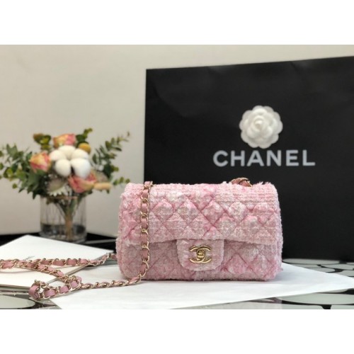 CHANEL Pelle di vitello intrecciata tweed Metallo tonalità oro 1116 rosa