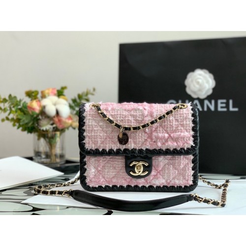 CHANEL Pelle di vitello intrecciata tweed Metallo tonalità oro AS6075 rosa
