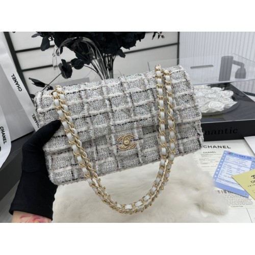 CHANEL Pelle di montone intrecciata tweed Metallo tonalità oro AS01112-1 grigio
