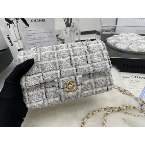 CHANEL Pelle di montone intrecciata tweed Metallo tonalità oro AS01116-1 grigio