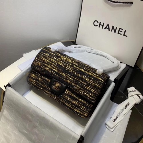 CHANEL Pelle di vitello tweed -Tone Gold-Tone Metal 1112 nero