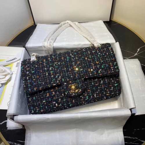 CHANEL Pelle di vitello tweed -Tone Gold-Tone Metal 1112 blu scuro