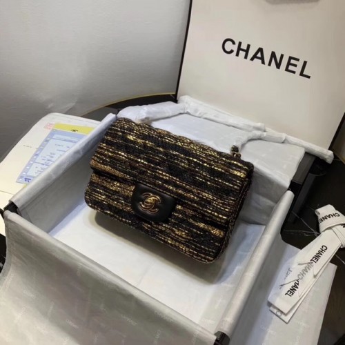 CHANEL Pelle di vitello tweed -Tone Gold-Tone Metal 1116 nero