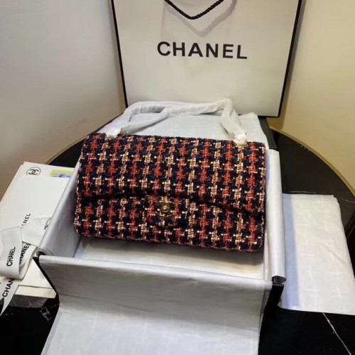 CHANEL Pelle di vitello tweed - Metallo tono oro AS1112 rosso