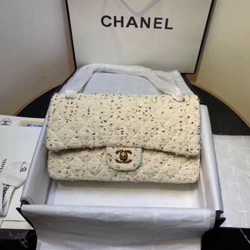 CHANEL Pelle di vitello tweed - Metallo tono oro AS1112 bianco