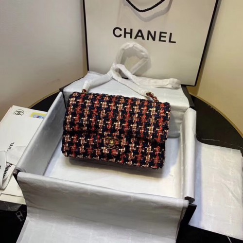 CHANEL Pelle di vitello tweed - Metallo tono oro AS1116 rosso