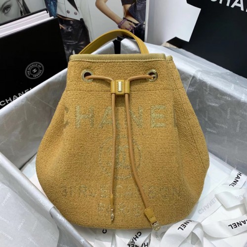 Borsa CHANEL in pelle di vitello tweed con coulisse metallo dorato 60588 giallo
