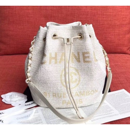 Borsa CHANEL in pelle di vitello tweed con coulisse in metallo dorato AS0455 bianco