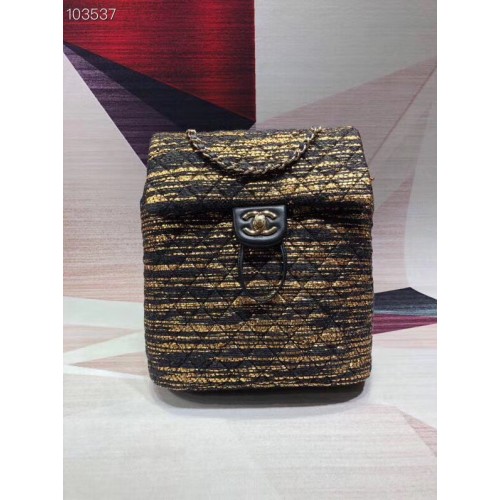 Zaino piccolo CHANEL in tweed metallo tono oro 69965 nero