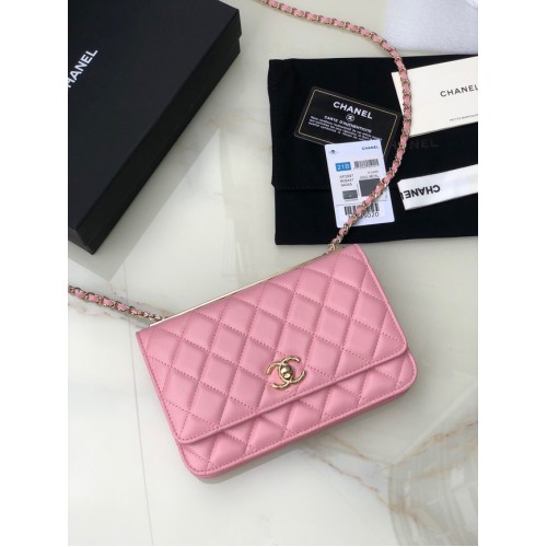 PORTAFOGLIO CHANEL CON CATENA Pelle di agnello metallo tono oro chiaro 80892 rosa