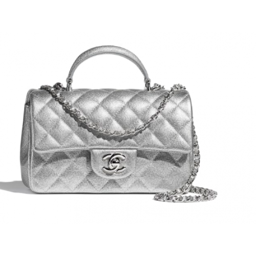Borsa CHANEL mini patta con manico superiore AS2431 Argento