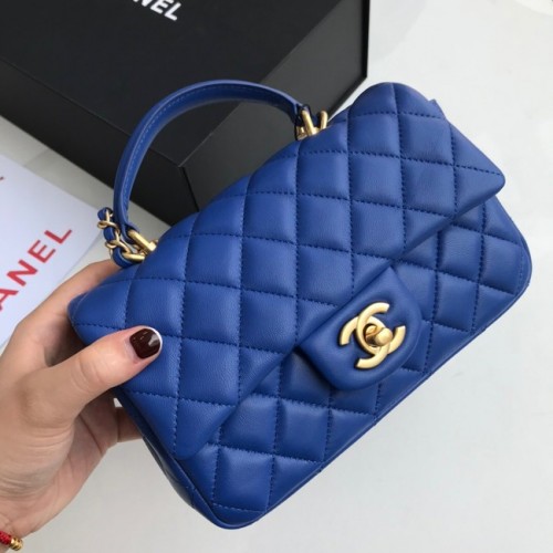 Borsa CHANEL mini patta con manico superiore AS2431 blu