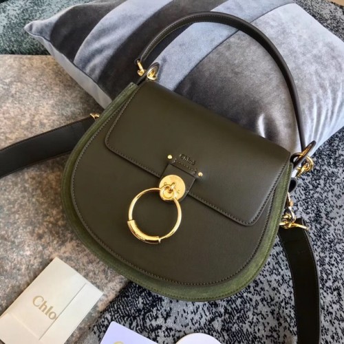 CHLOE Borsa a tracolla Tess in pelle e camoscio 3S152 Verde nerastro