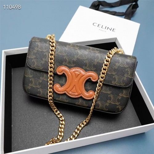 Celine BORSA A SPALLA CON CATENA TRIOMPHE IN CANVAS TRIOMPHE E VITELLO 199243 MARRONE