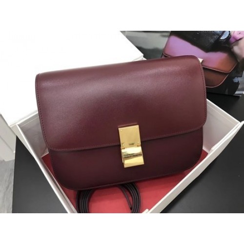 Celine Classic Box Flap Bag Pelle di vitello originale 3378 Vino