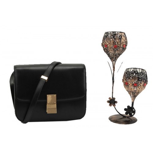 Borsa Celine Classic Box piccola con patta in pelle liscia 11042 nera