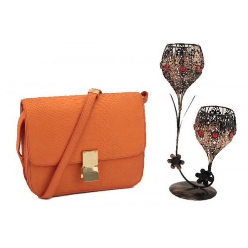 Borsa Celine Classic Box piccola con patta in pelle liscia 11042 arancione