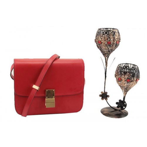 Borsa Celine Classic Box piccola con patta in pelle liscia 11042 rossa