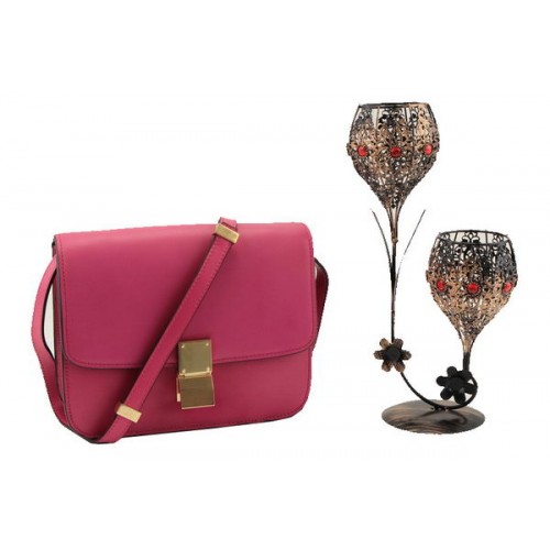 Borsa Celine Classic Box piccola con patta in pelle liscia 11042 rosa