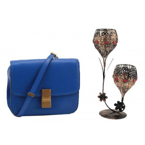 Borsa Celine Classic Box piccola con patta in pelle liscia 11042 Royal