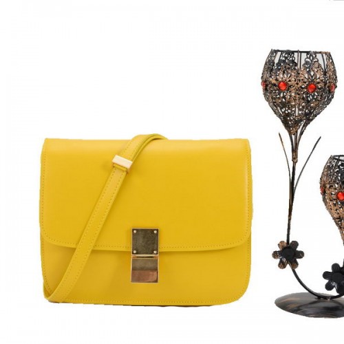 Borsa Celine Classic Box piccola con patta in pelle liscia 11042 gialla