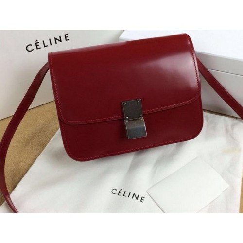 Borsa Celine Classic Box piccola con patta in pelle liscia C11042 rosso scuro