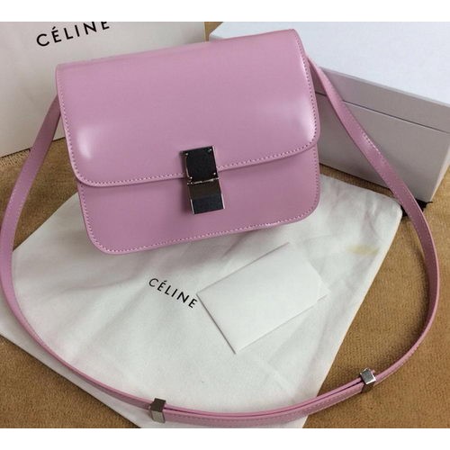Borsa Celine Classic Box piccola con patta in pelle liscia C11042 rosa chiaro