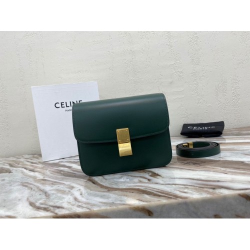 Celine Classic Box Teen Flap Bag Pelle di vitello originale 3379 Verde scuro