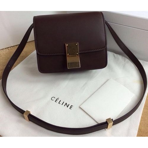 Celine Classic Box mini borsa con patta in pelle liscia C11041T bordeaux
