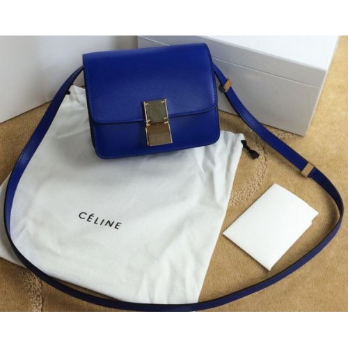 Mini borsa con patta Celine Classic Box in pelle liscia C11041T Royal