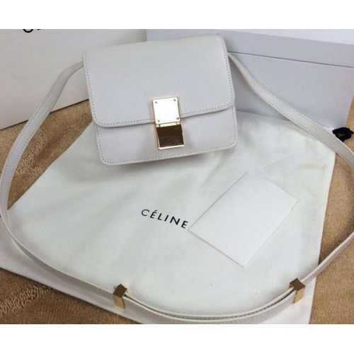 Celine Classic Box mini borsa con patta in pelle liscia C11041T bianca