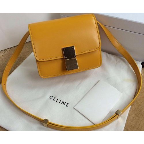 Celine Classic Box mini borsa con patta in pelle liscia C11041T gialla