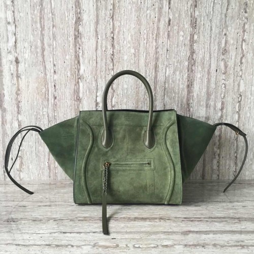 Celine bagagli Phantom Tote Bag in pelle scamosciata CT3372 verde scuro