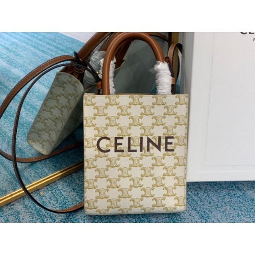 Celine MINI CABAS VERTICALE IN TELA TRIOMPHE 194372 bianco