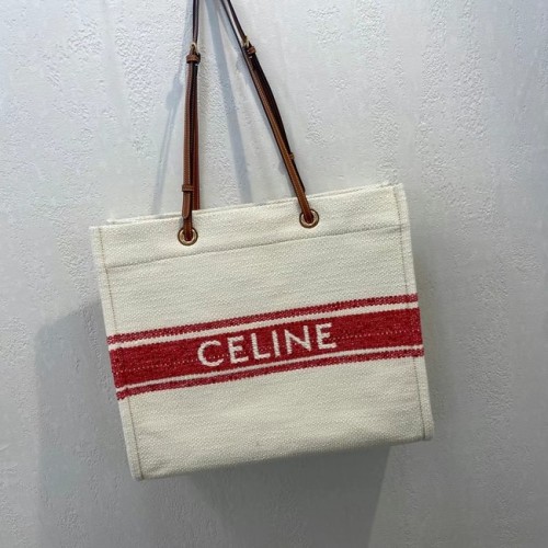 Celine SQUARED CABAS CELINE IN TESSUTO PLEIN SOLEIL E PELLE DI VITELLO 192172 ROSSO&TAN