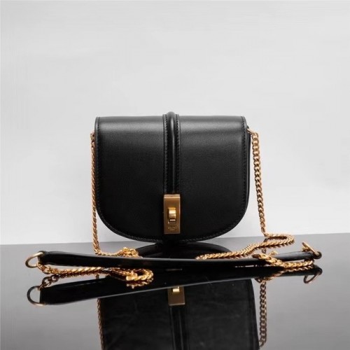 Celine TEEN CHAIN BESACE TRIOPHE IN VITELLO LUCIDO 10G453 nero