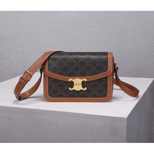 Celine TEEN BORSA TRIOMPHE IN TELA TRIOMPHE E PELLE DI VITELLO CL87368 TAN