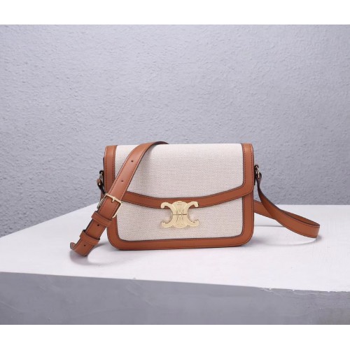 Celine BORSA TEEN TRIOMPHE IN TELA TRIOMPHE E PELLE DI VITELLO CL87368 bianco