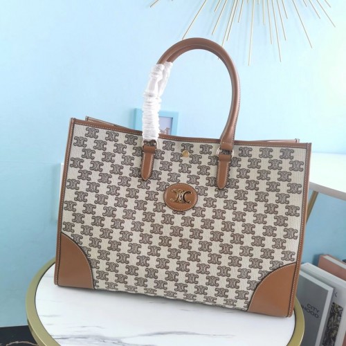 Celine BORSA TEEN TRIOMPHE IN TELA TRIOMPHE E PELLE DI VITELLO CL94342 Marrone